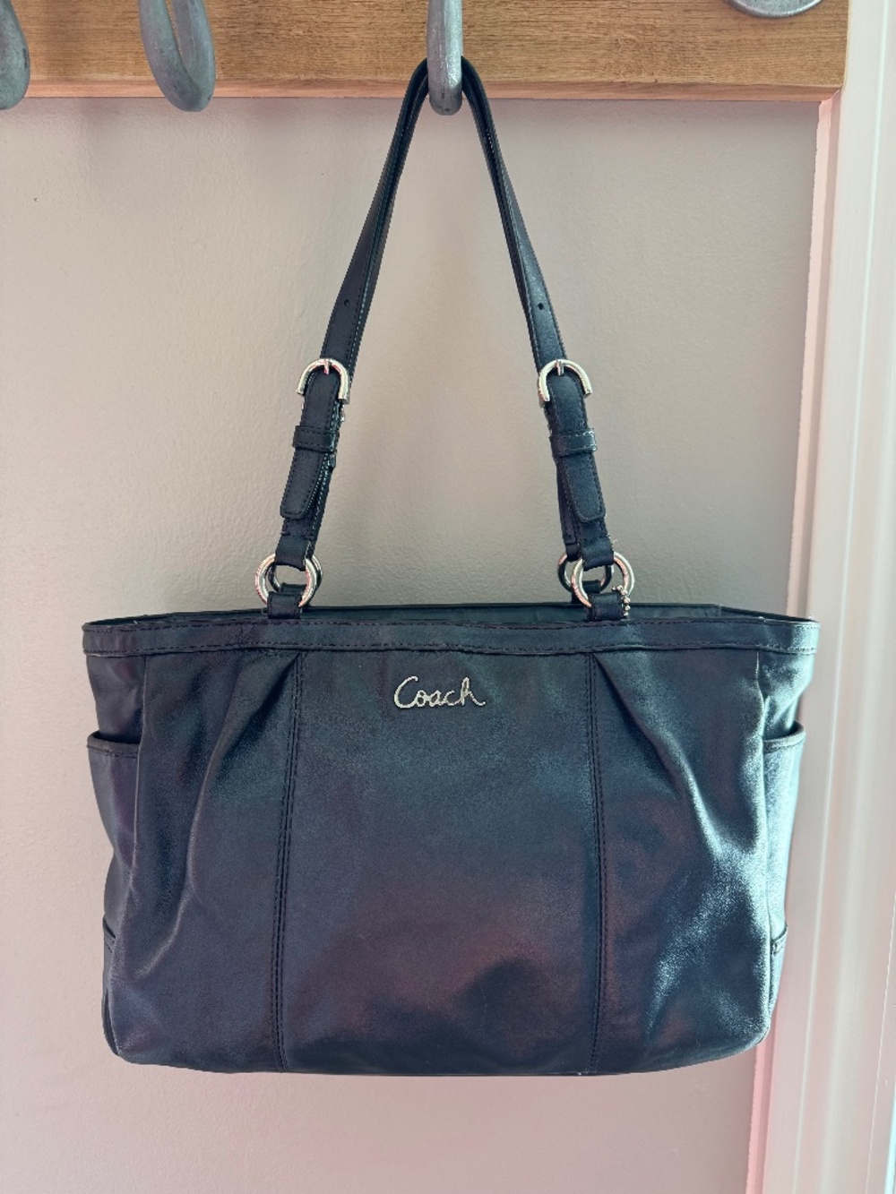 Coach Navy Blue Metallic East West Shoulder Tote Bag/Purse